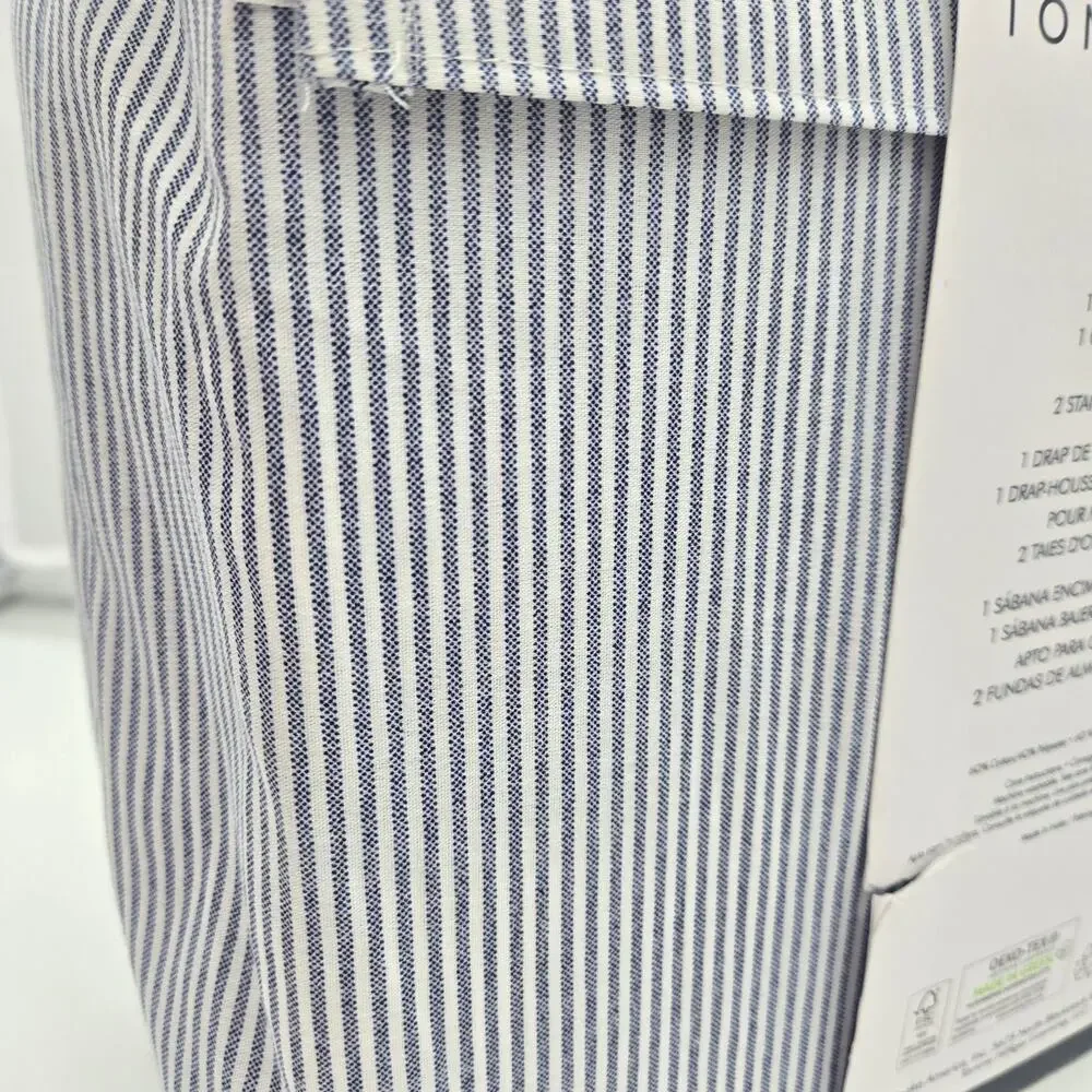 Tommy Hilfiger 4 Piece Queen Size Sheet Set Ithaca Thin Blue White Oxford NEW